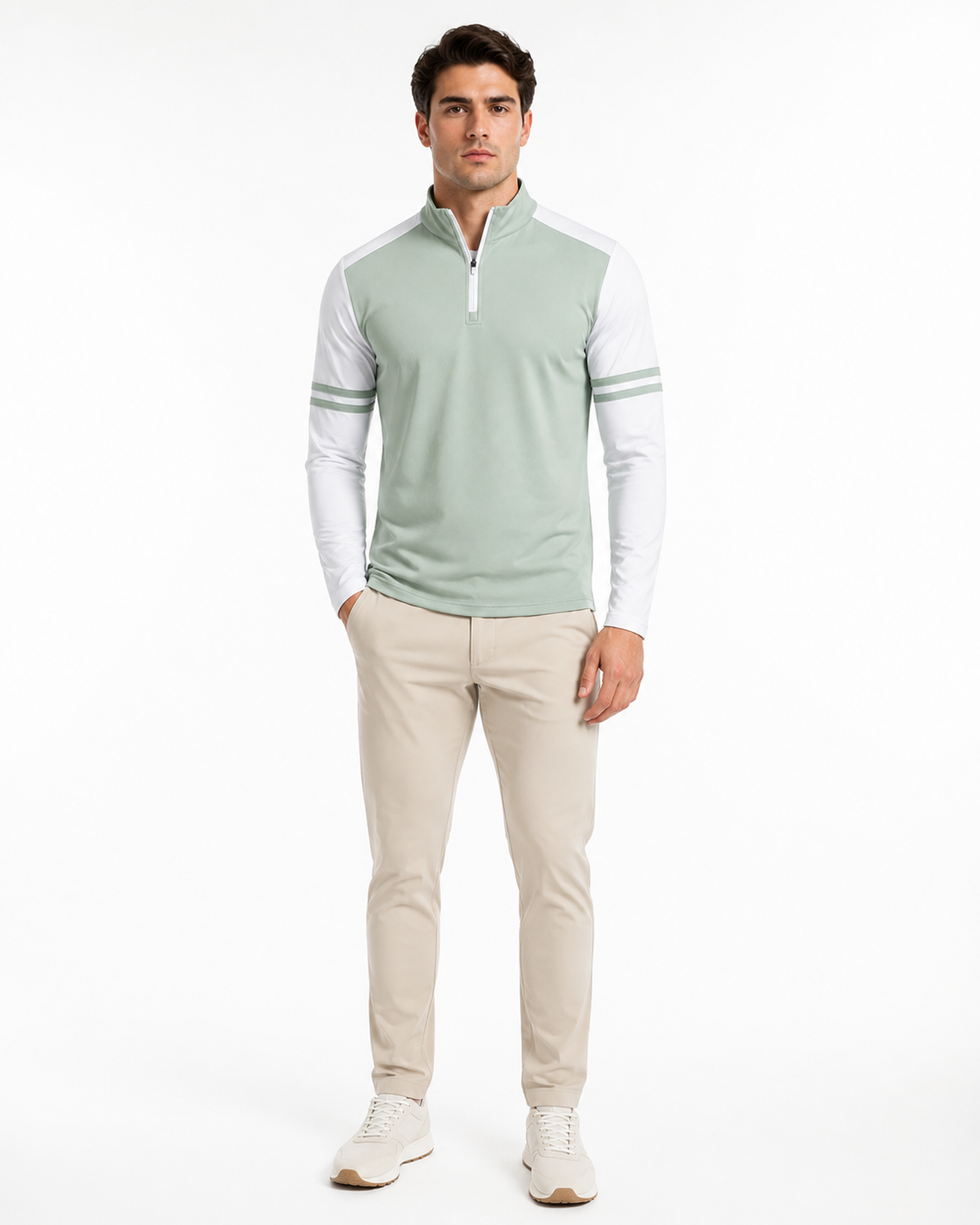 Sudadera Performance con Media Cremallera y Rayas Bicolor para Hombre