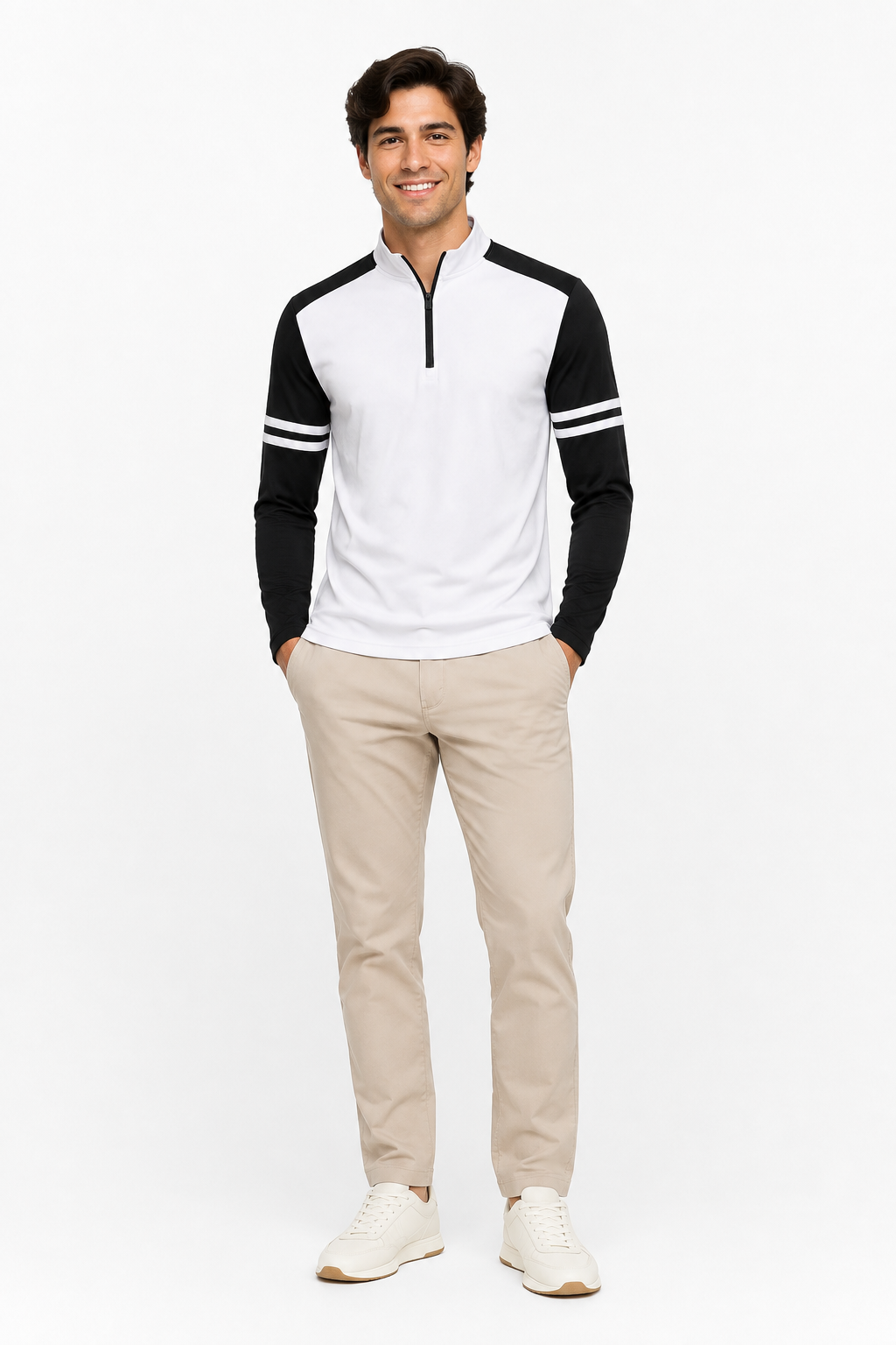 Sudadera Performance con Media Cremallera y Rayas Bicolor para Hombre