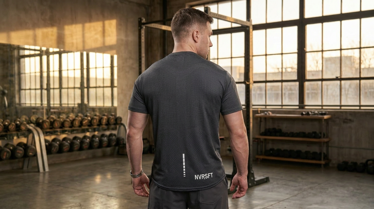 Active Top NVRSFT Sport gris Oxford alta elasticidad y secado rápido — playera deportiva quick-dry