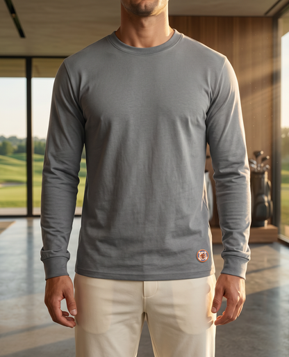 Playera de Algodón de Cuello Redondo y Manga Larga para Hombre
