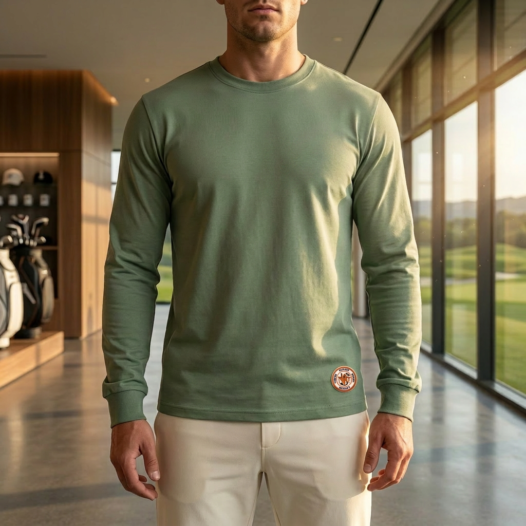 Playera de Algodón de Cuello Redondo y Manga Larga para Hombre