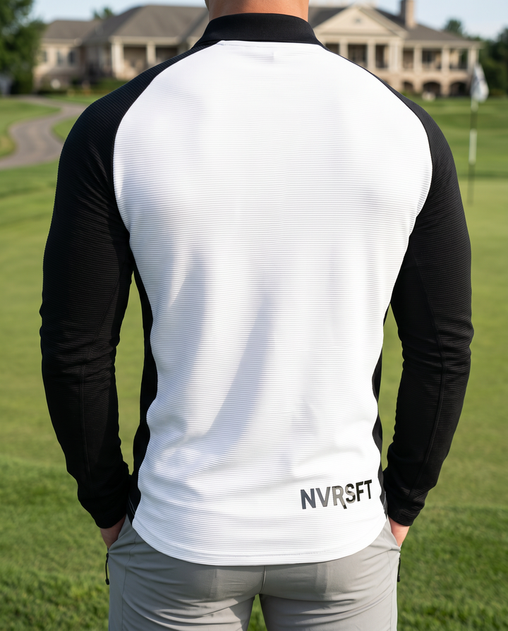 Sudadera de manga larga con cierre quarter zip y corte en hombros - NVRSFT®