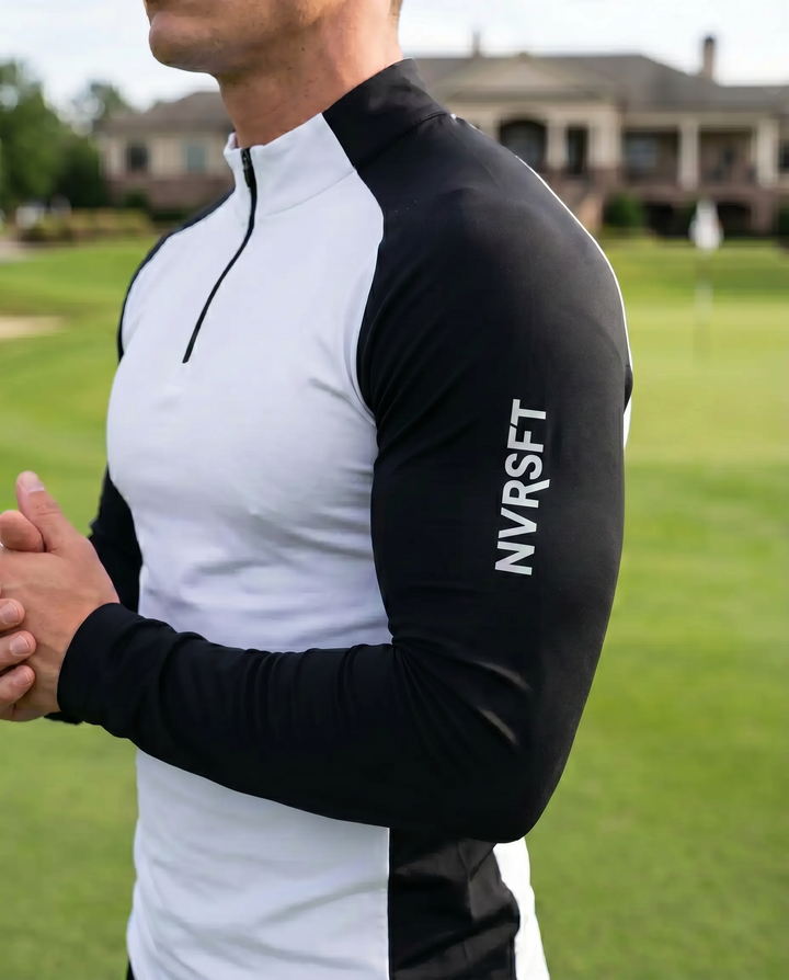 Sudadera de manga larga con cierre quarter zip y corte en hombros - NVRSFT®
