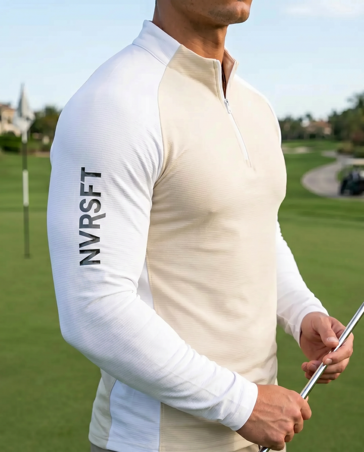 Sudadera de manga larga con cierre quarter zip y corte en hombros - NVRSFT®